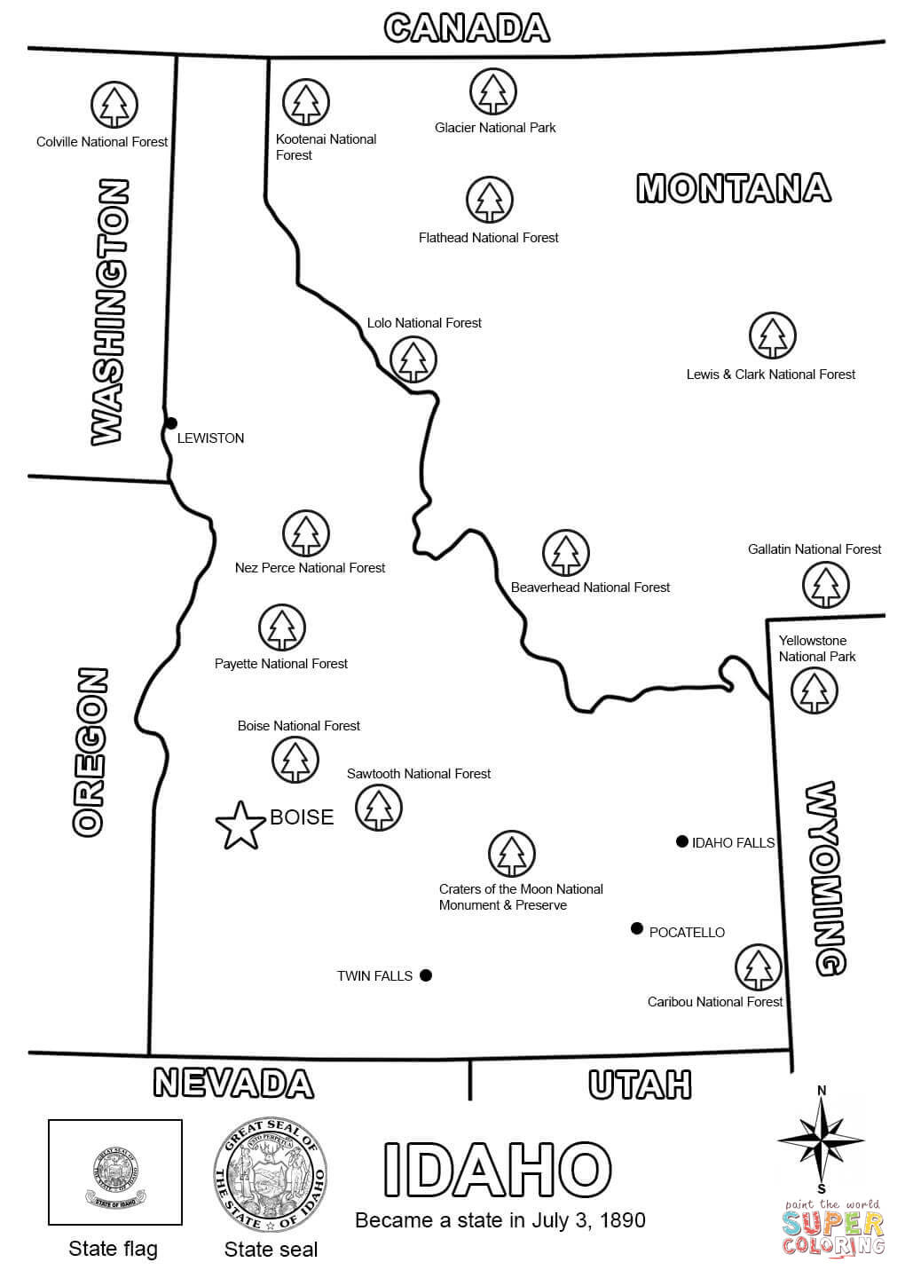 Idaho map coloring page free printable coloring pages