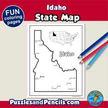 Idaho symbols coloring pages with map and state flag state symbols