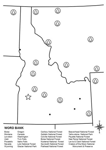 Idaho map worksheet coloring page free printable coloring pages