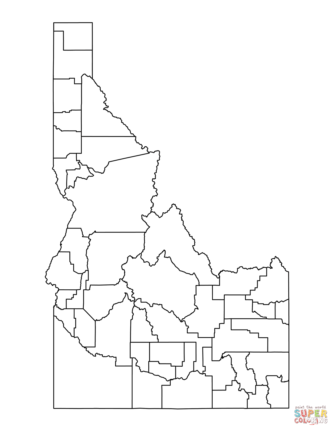 Outline map of idaho counties coloring page free printable coloring pages