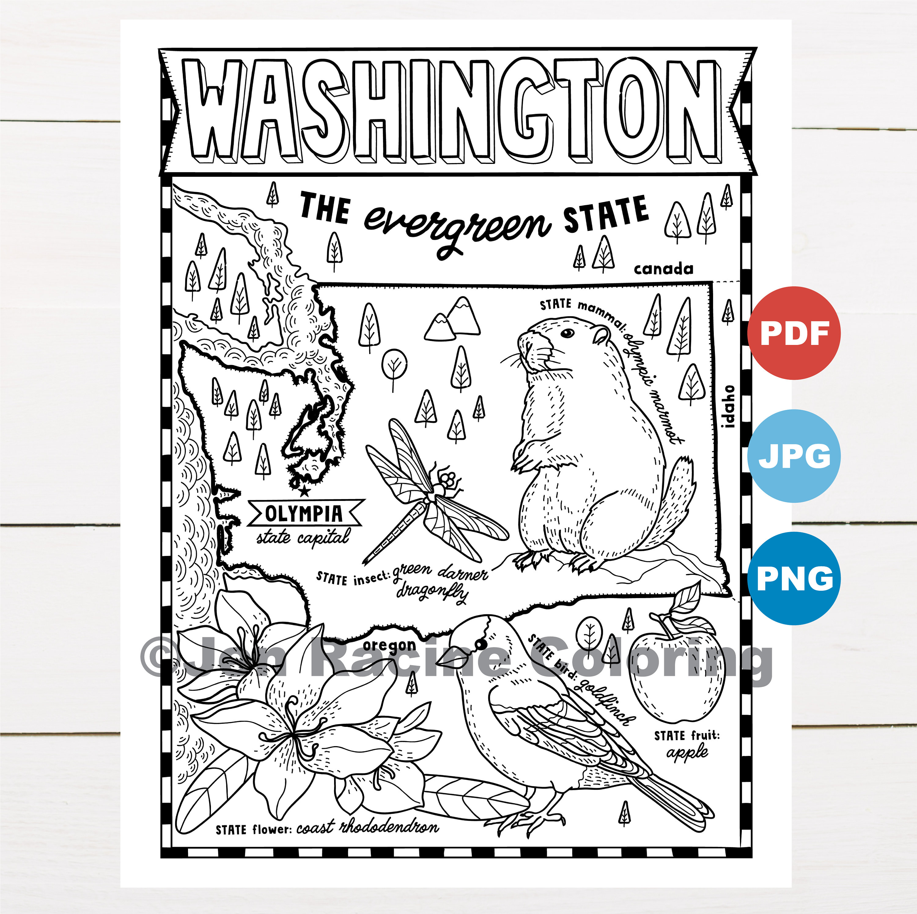 Washington coloring page united states state map wildlife state symbols flowers coloring pages