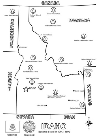 Idaho map coloring page free printable coloring pages