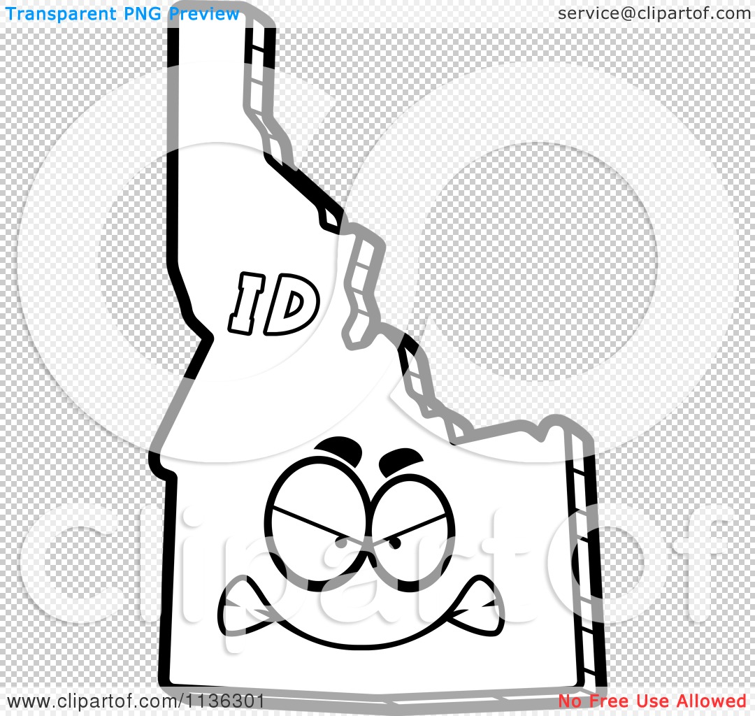 Cartoon clipart of an outlined mad idaho state character