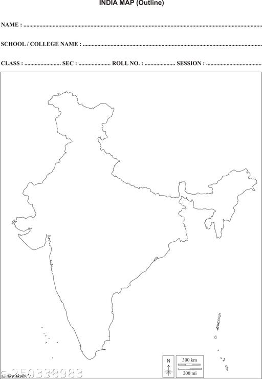 Akankshas outline map of india blank a gsm sheets unruled black white