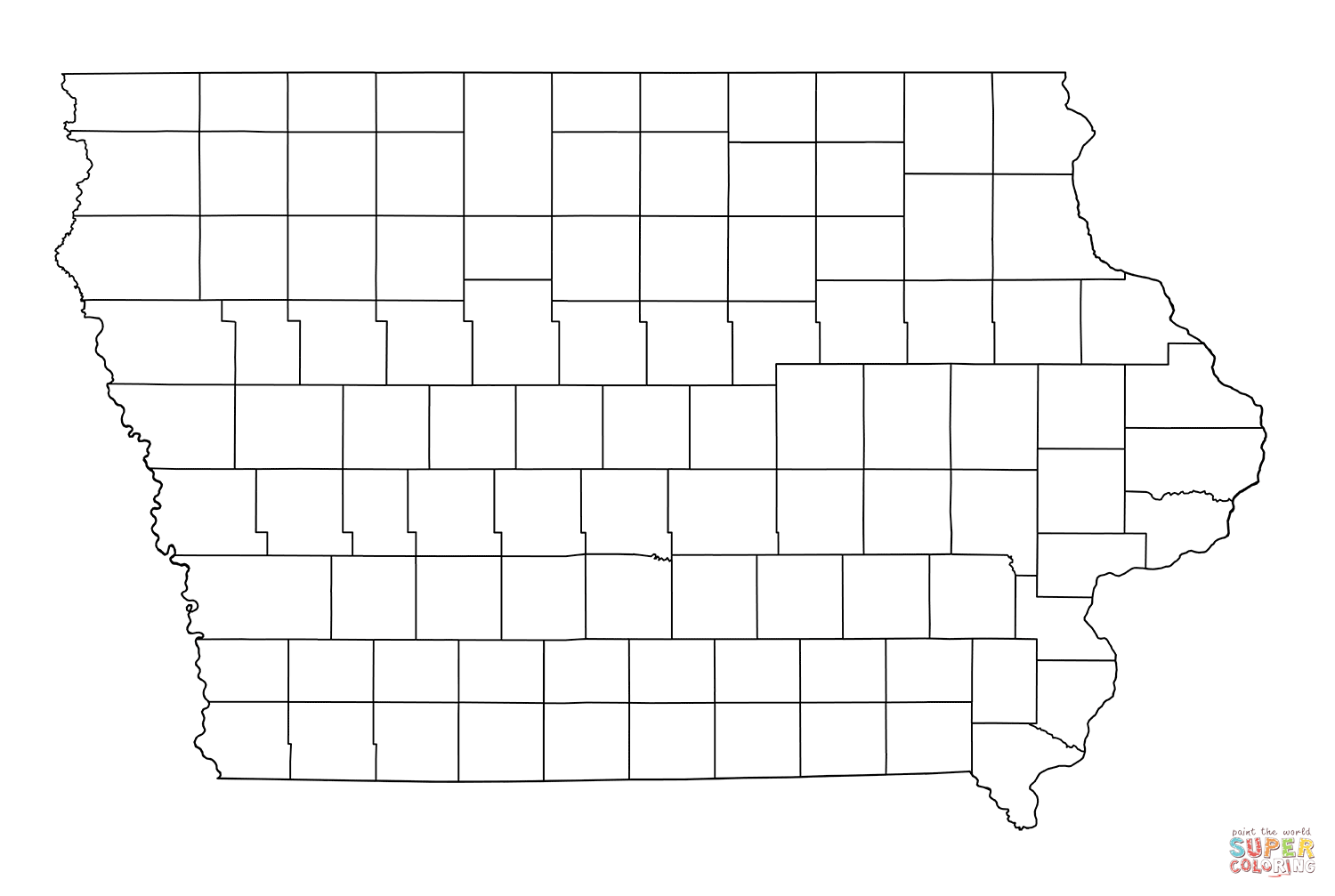 Outline map of iowa counties coloring page free printable coloring pages