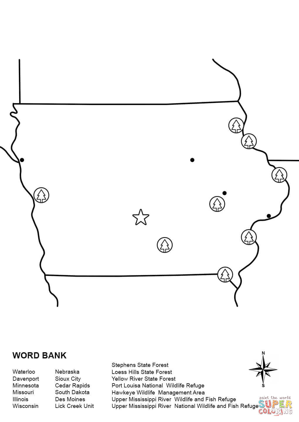 Iowa map worksheet coloring page free printable coloring pages