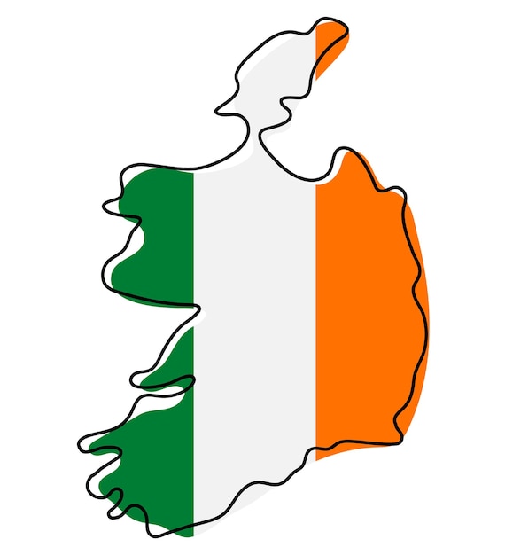 Premium vector stylized outline map of ireland with national flag icon flag color map of ireland vector illustration