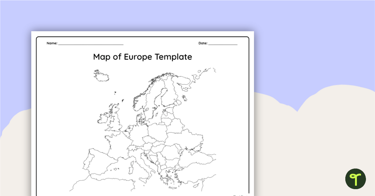 Blank map of europe template printable digital teach starter