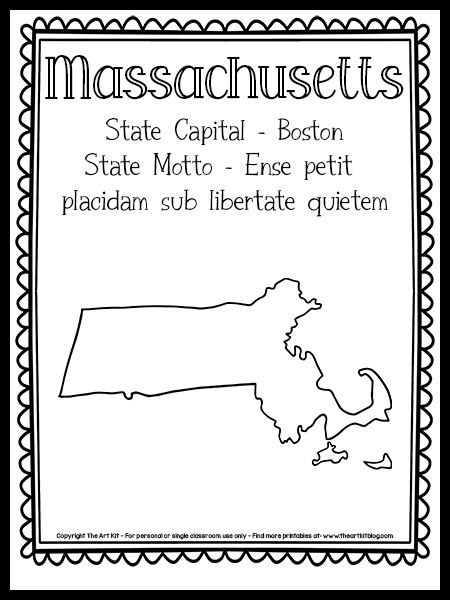 Massachusetts state outline coloring page free printable state outline state posters coloring pages