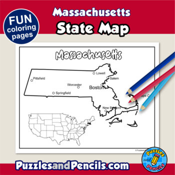 Massachusetts symbols coloring pages with map and state flag state symbols