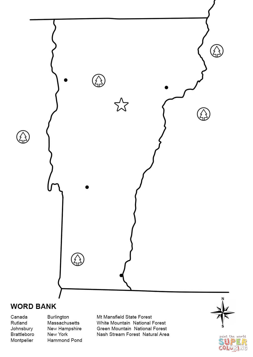 Vermont map worksheet coloring page free printable coloring pages