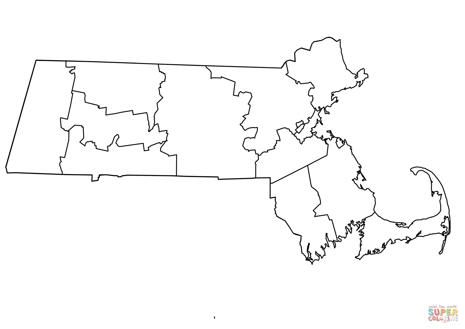 Outline map of massachusetts counties coloring page free printable coloring pages
