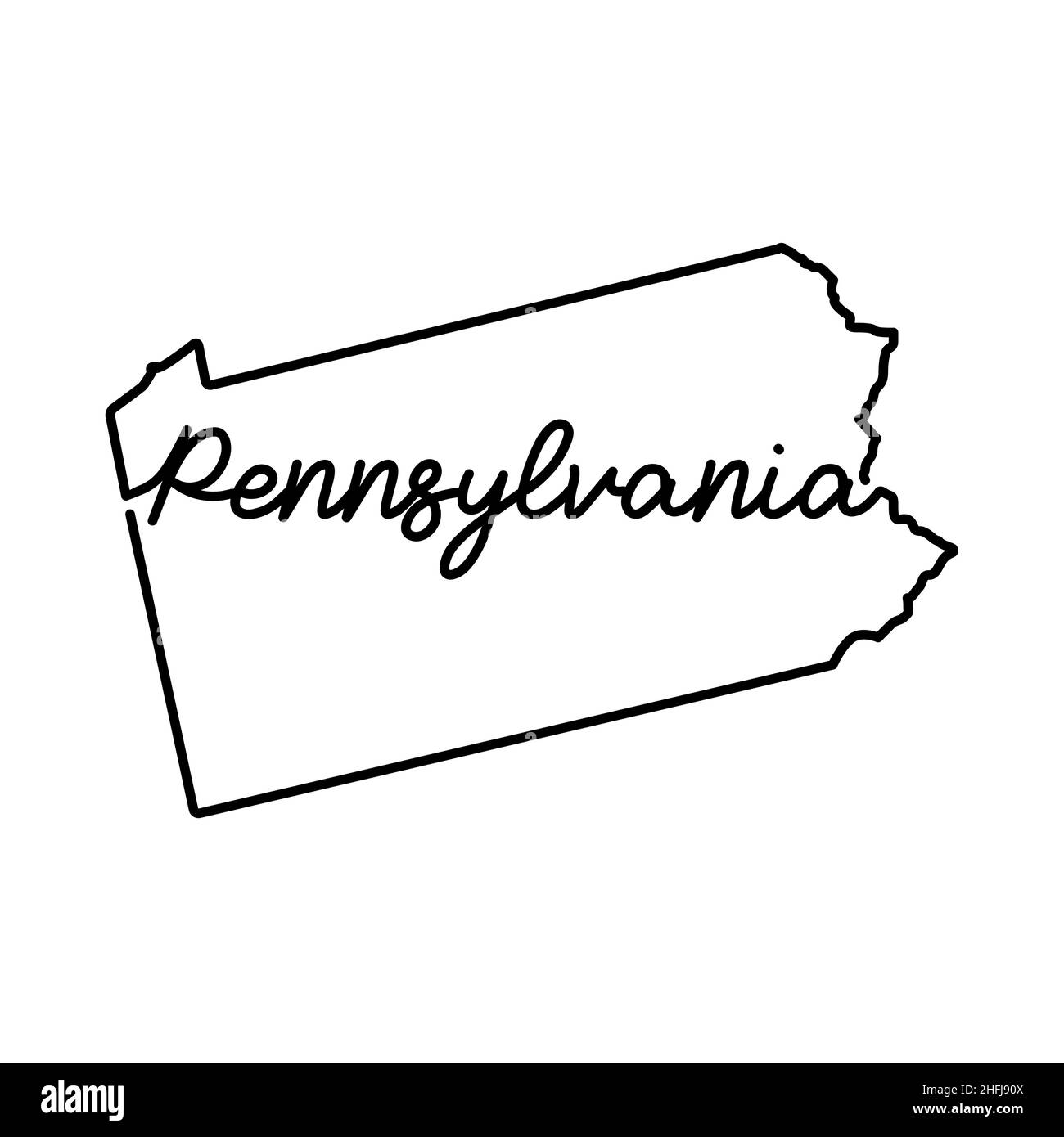 Pennsylvania us state outline map with the handwritten state name continuous line drawing of patriotic home sign a love for a small homeland t