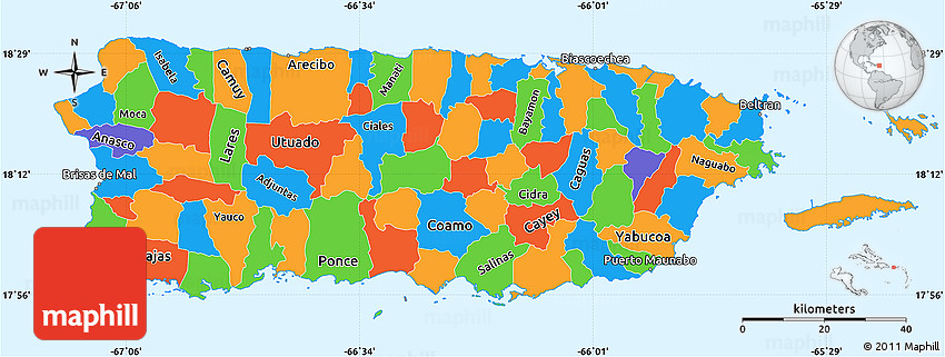 Political simple map of puerto rico single color outside