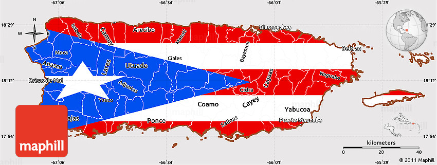 Flag simple map of puerto rico