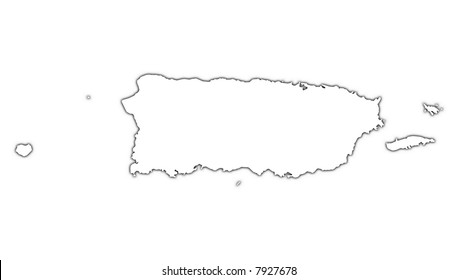 Puerto rico outline map shadow detailed stock illustration