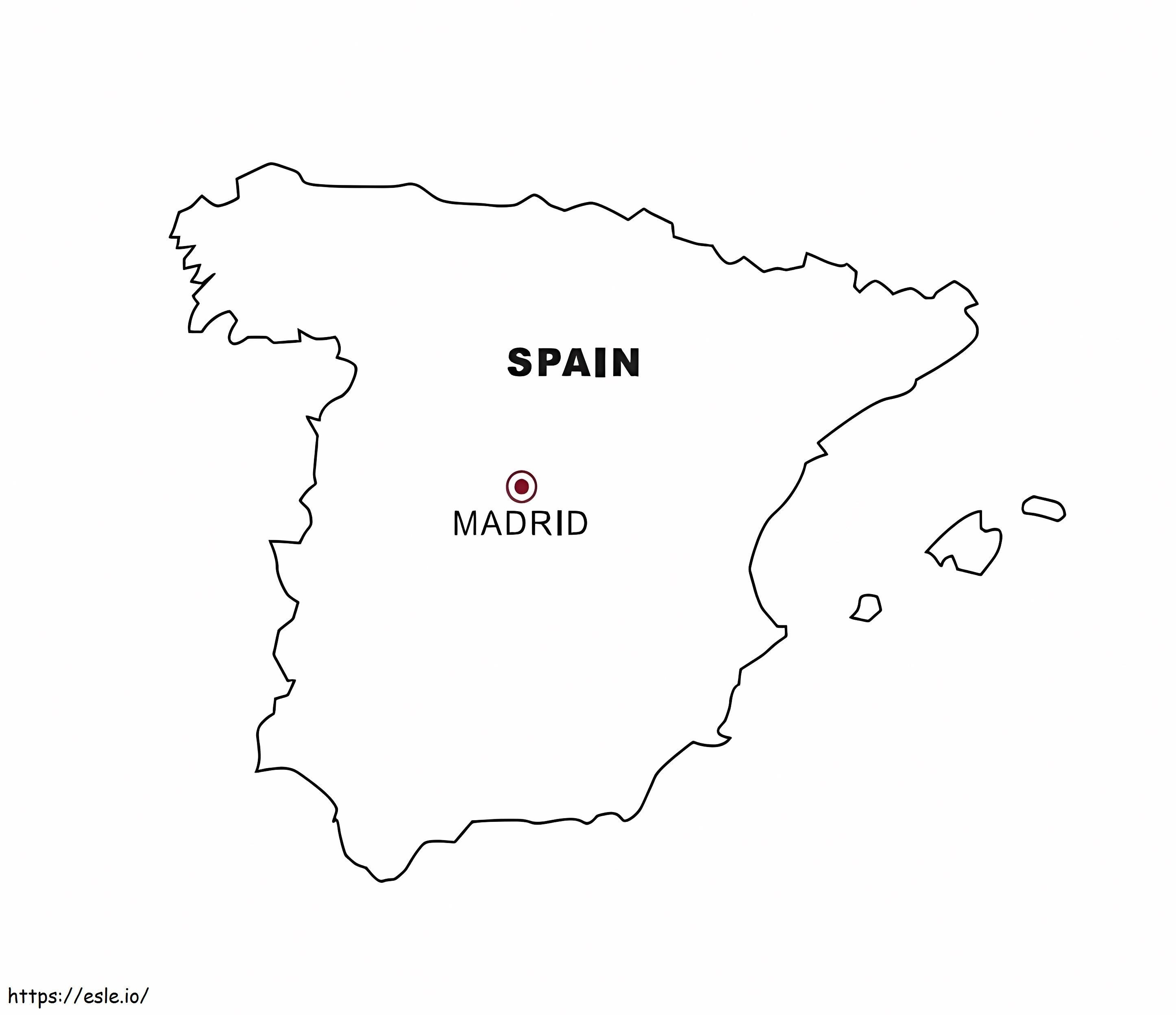 Spain map for students to color coloring page