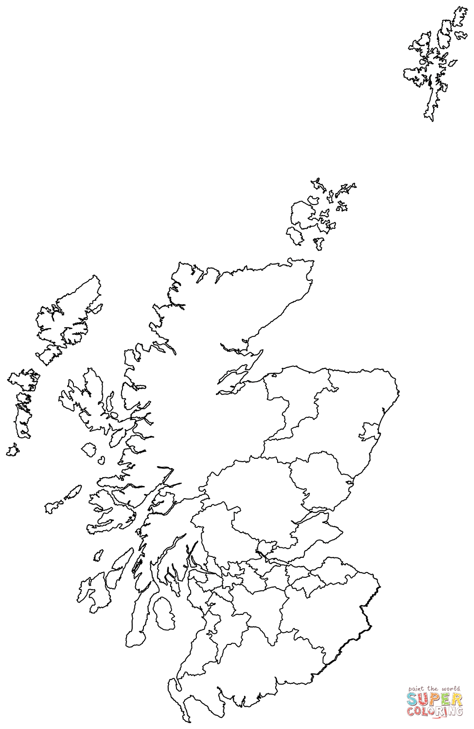 Outline map of scotland with regions coloring page free printable coloring pages