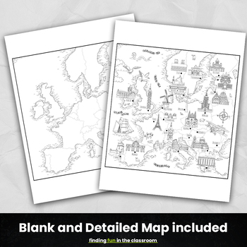 Map of europe activities european landmark coloring pages tpt