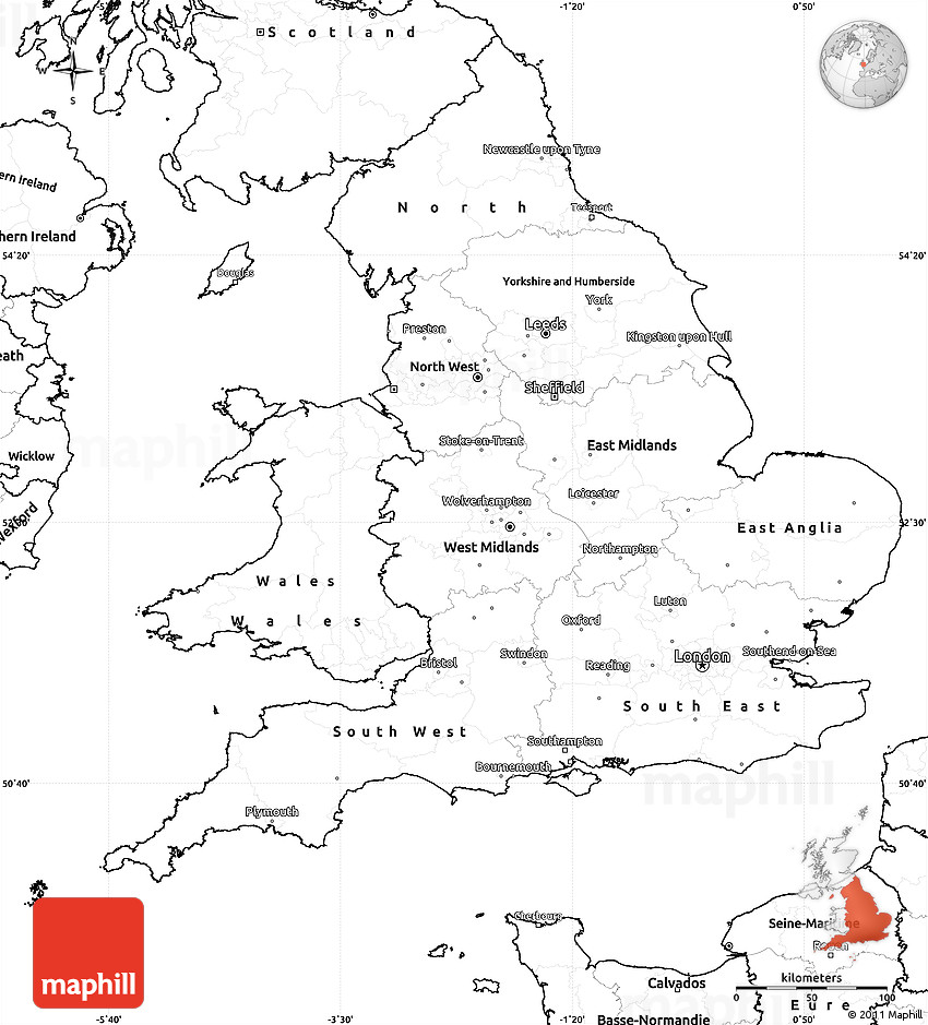 Blank simple map of england