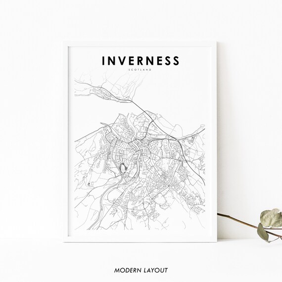 Inverness scotland map print united kingdom uk map art poster city street road map print nursery room wall office decor printable map