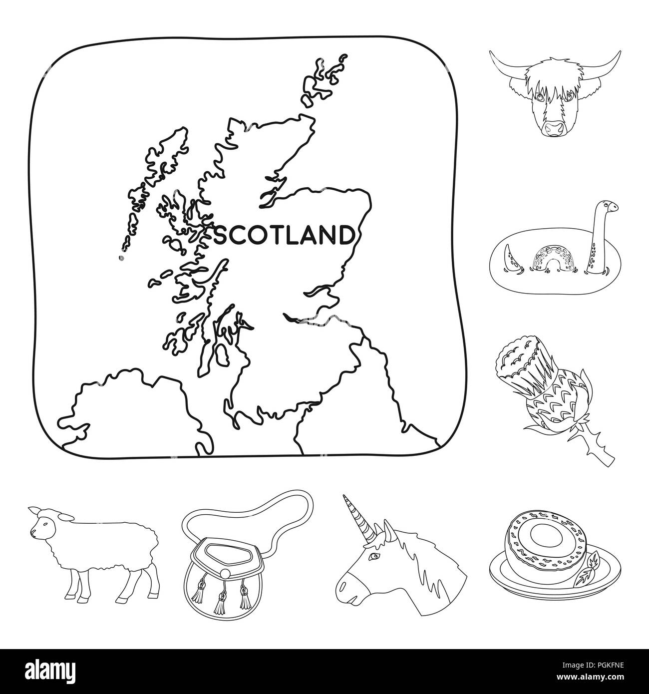 Country scotland outline icons in set collection for design sightseeing culture and tradition vector symbol stock illustration stock vector image art