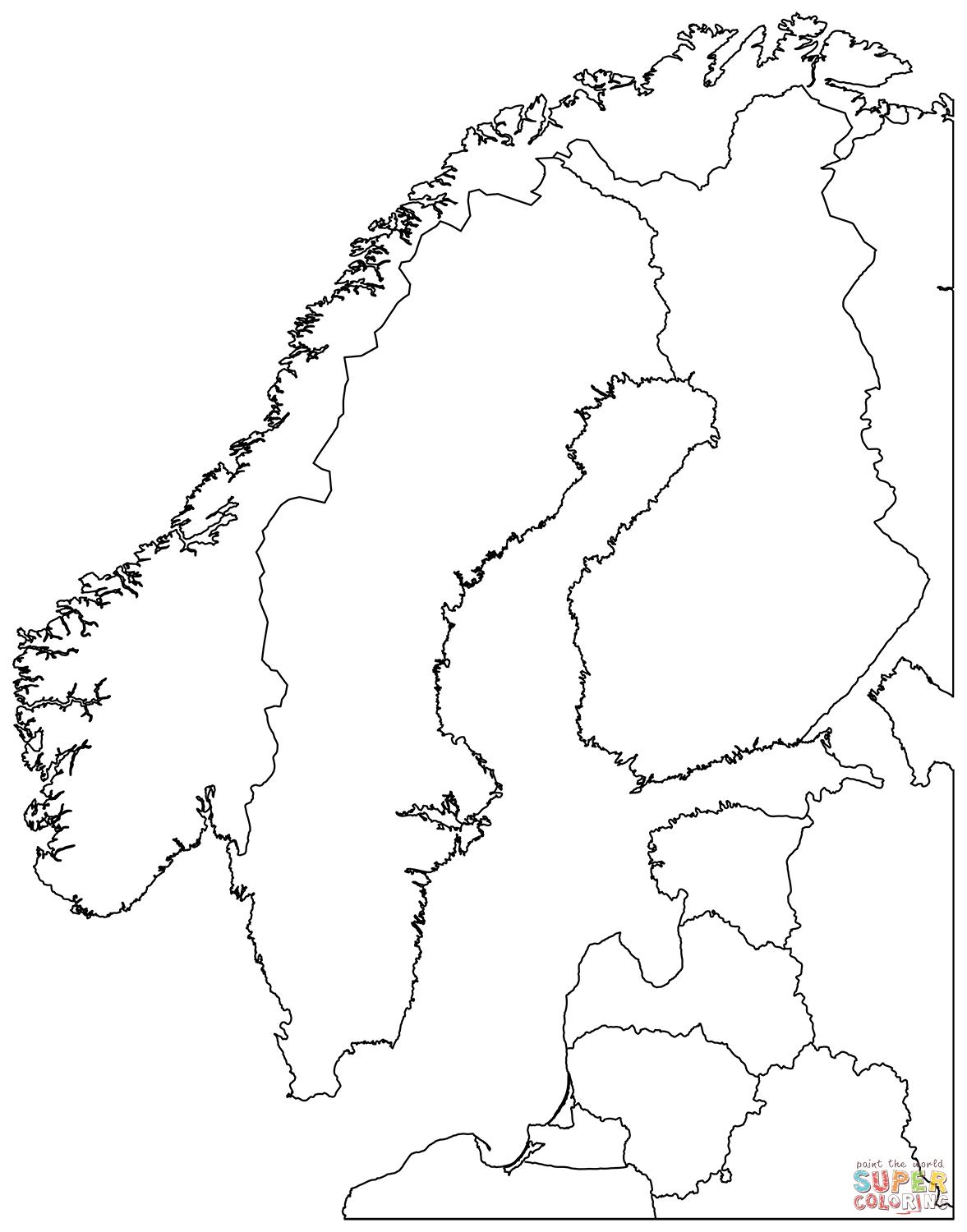 Outline map of scandinavia with countries coloring page free printable coloring pages