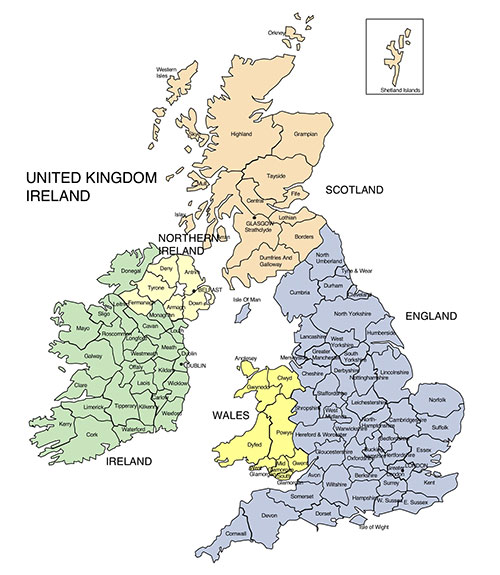 England ireland scotland northern ireland printable pdf and editable map for powerpoint counties capitals