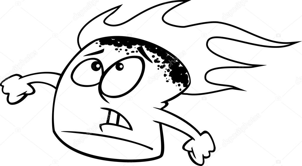 Vector of a cartoon stressed flaming marshmallow