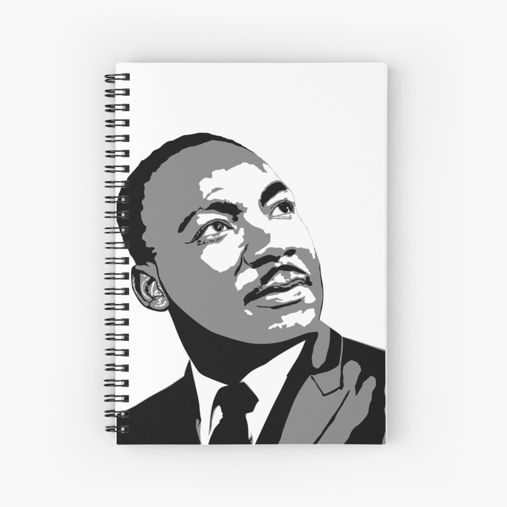 Martin luther king mlk black and white silhouette illustration spiral notebook for sale by marcin adrian