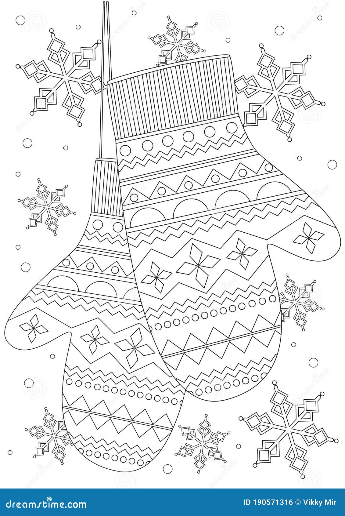 Coloring page with mittens as a concept of christmas winter cold outline vector stock illustration for printing in a coloring stock vector