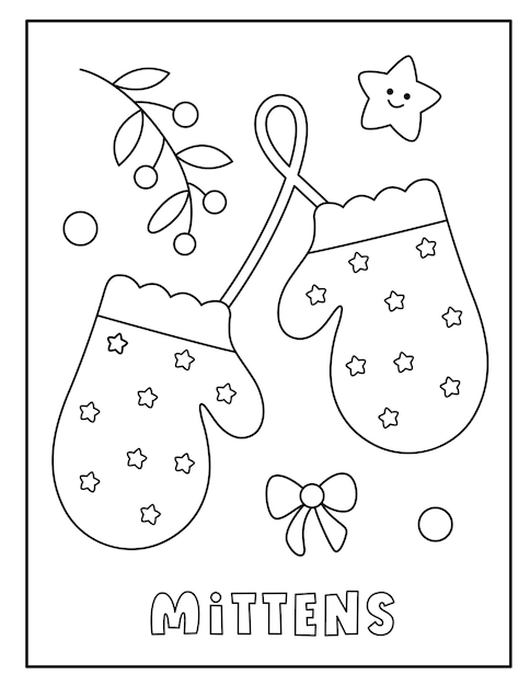 Premium vector christmas mittens coloring page for kids