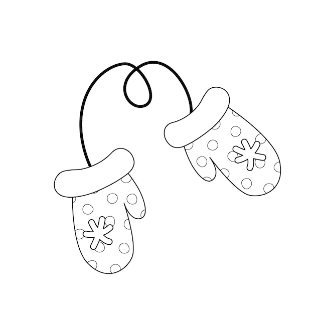 Premium vector mittens with snowflakes coloring book black and white mittens vector