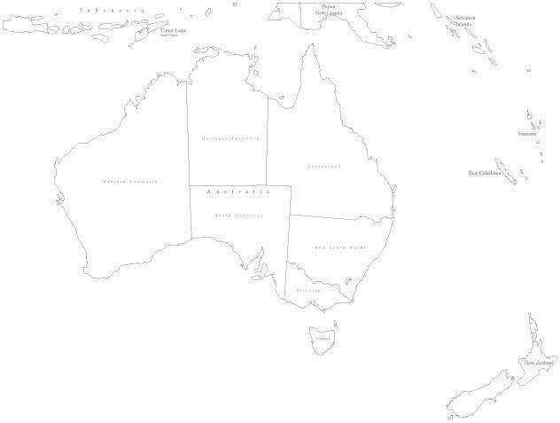 Black white australia map with states