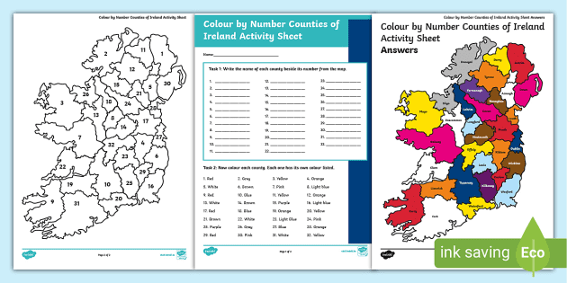 Map of ireland worksheet colour by number counts