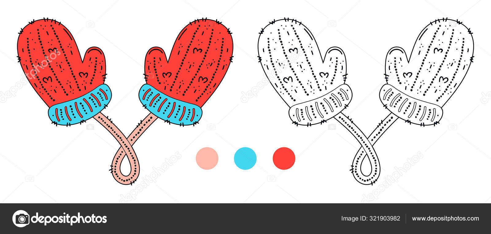 Coloring page outline of cartoon cute pair of knitted mittens stock vector by foxbiz