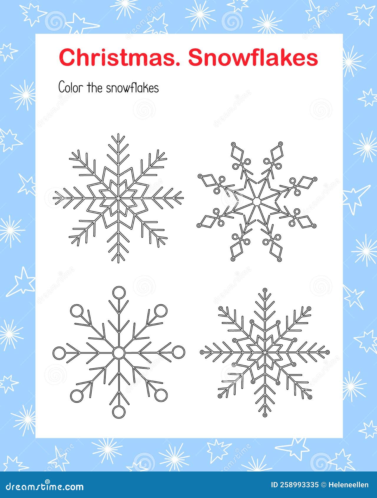 Snowflakes simple outline cartoon coloring page vector illustration winter holiday christmas and new year printable activity stock vector