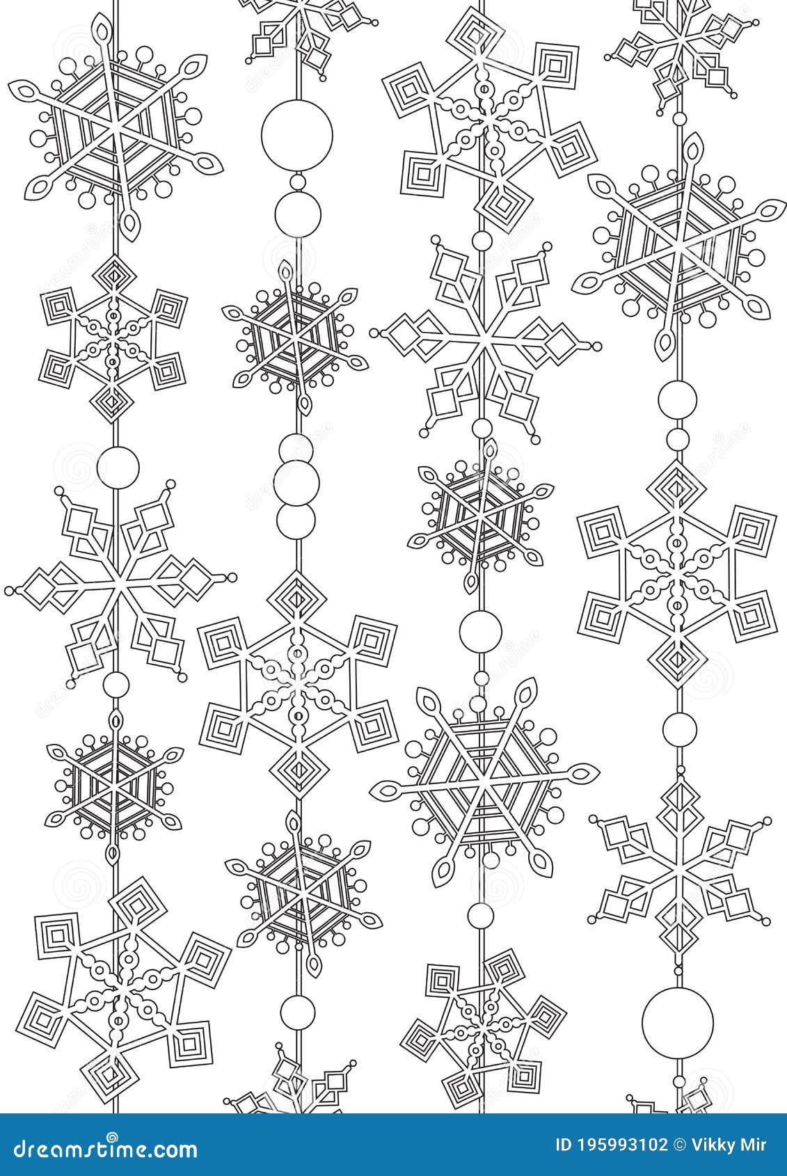 Snowy seamless pattern or coloring page with snowflakes as a texture for christmas outline vector stock illustration with stock vector