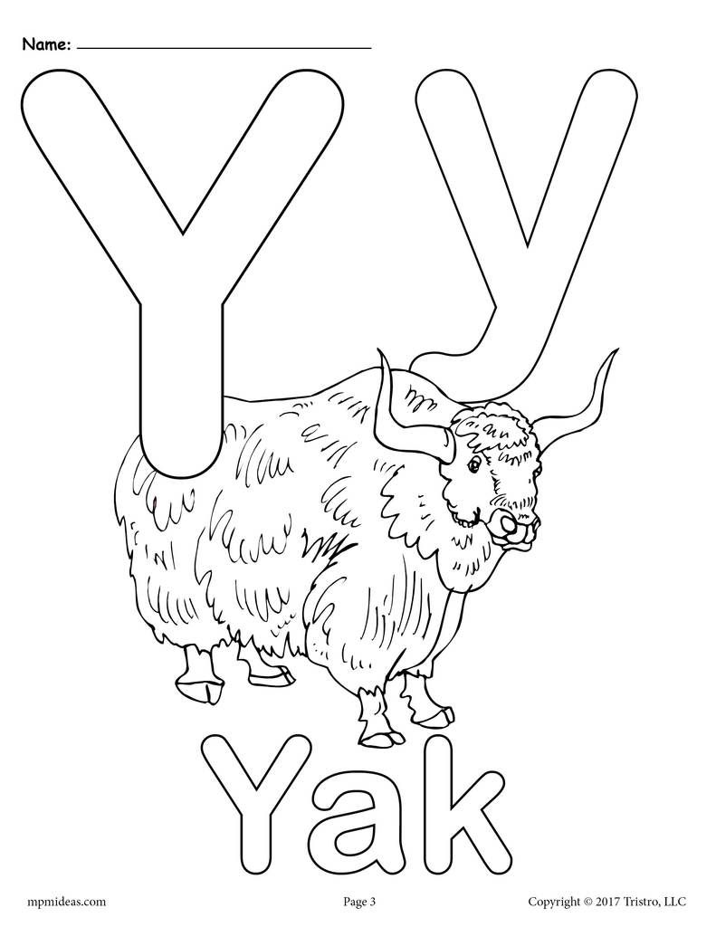 Letter y alphabet coloring pages