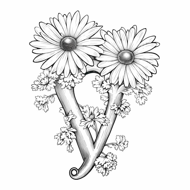 Premium ai image daisy delight coloring page with letter y outline and floral accents