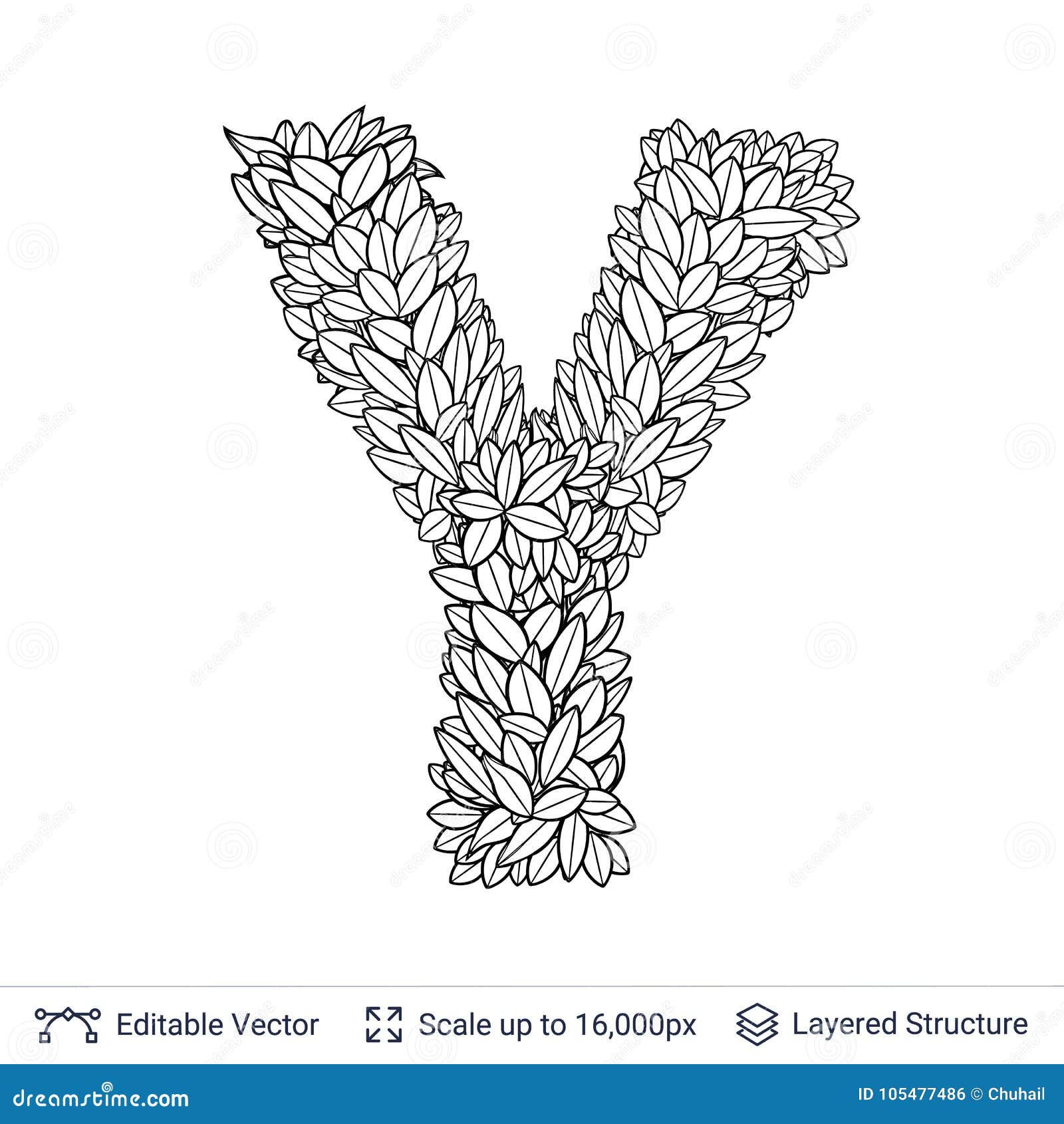 Letter y symbol of white leaves stock vector