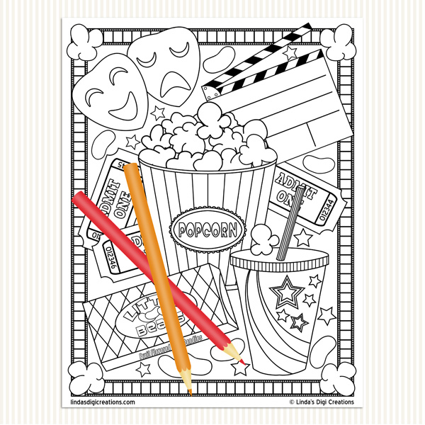 Movie night printable adult coloring pages