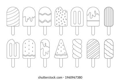 Set ice cream coloring pages on stock vector royalty free