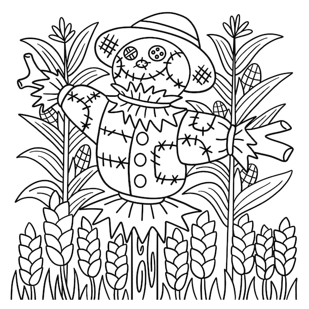 Premium vector scarecrow coloring page for kids