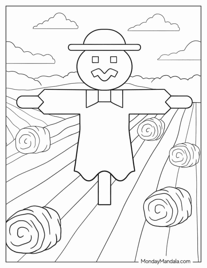 Scarecrow coloring pages free pdf printables