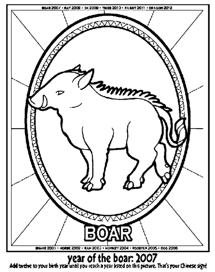 Year of the boar coloring page