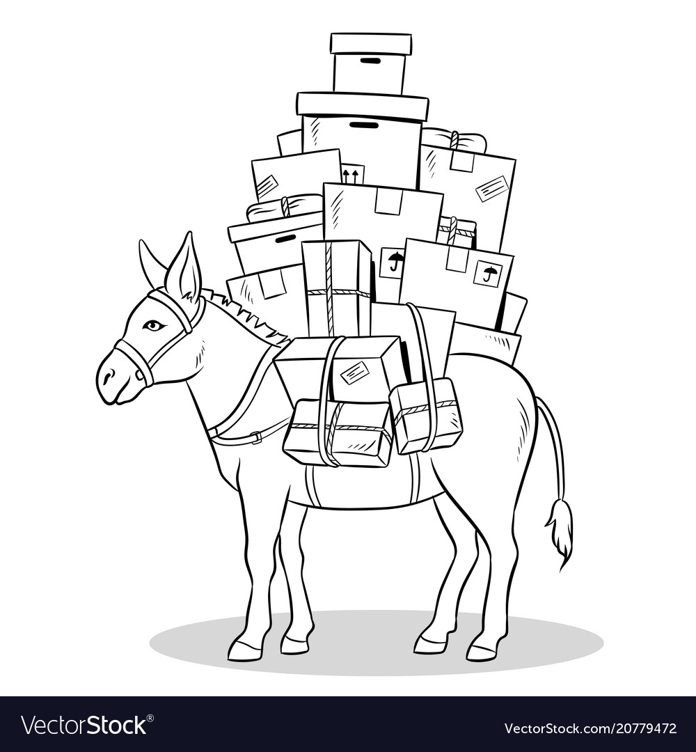 Donkey loaded parcels coloring royalty free vector image