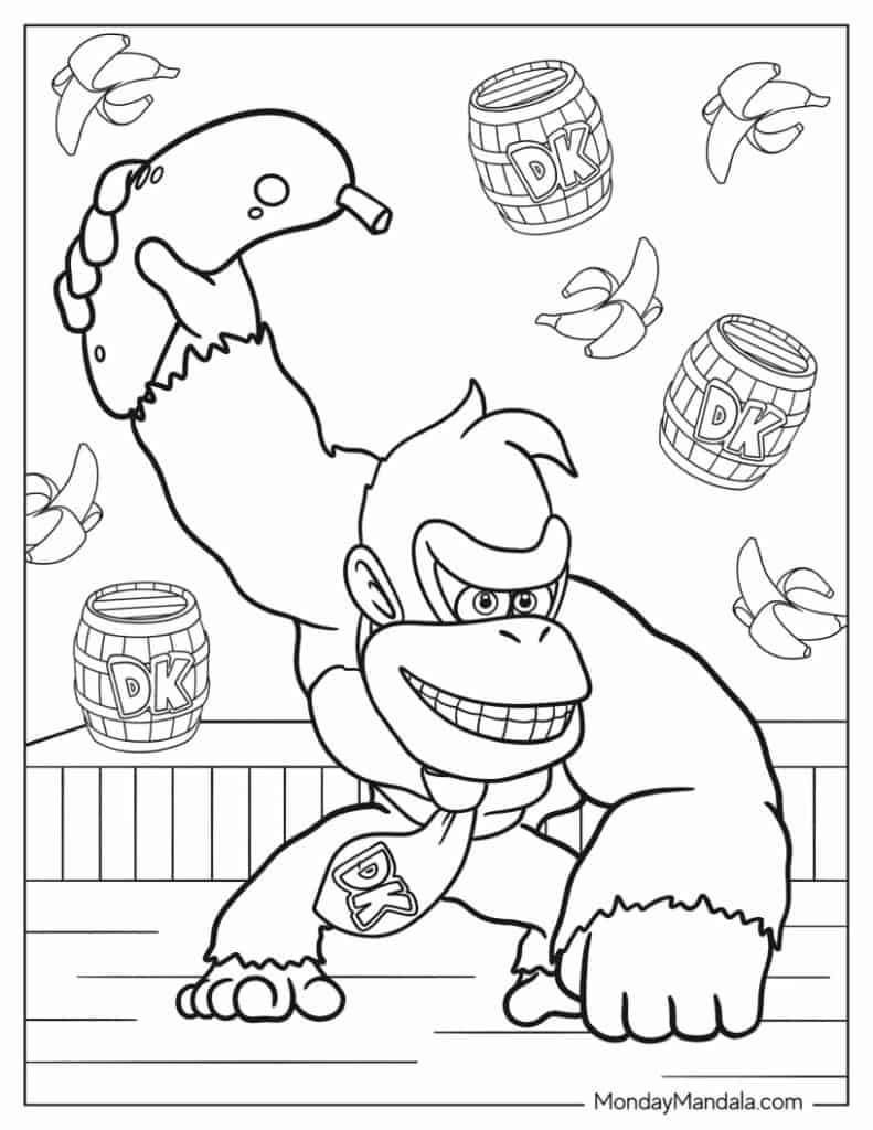 Donkey kong coloring pages free pdf printables