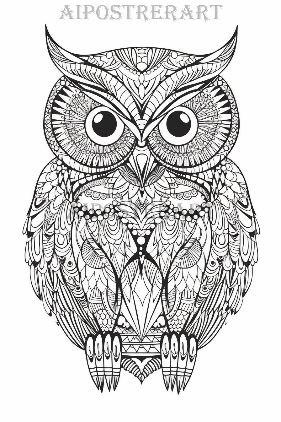 Mandala owl coloring sheet for adults printable coloring page advanced coloring digital file high res x pixels