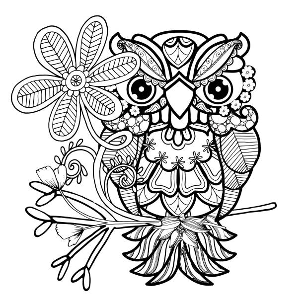 Hippie animal adult coloring pages owls stock illustration